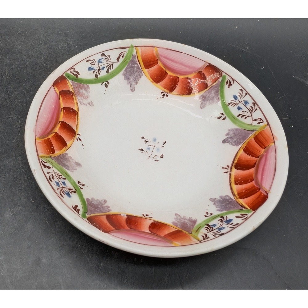 Antique Hand Painted Folk Art Ceramic Bowl Floral Earthenware 19th Century 6"